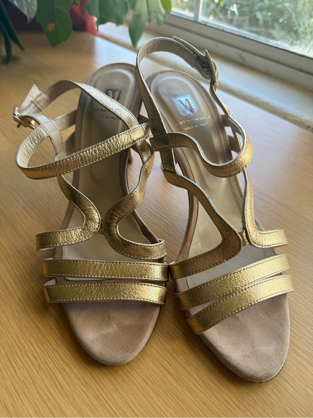 Bruno Magli Metallic Gold Strappy Heeled Sandals